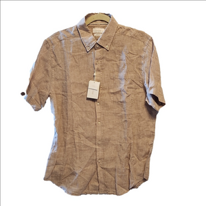 Porter & Ash cream/beige linen short sleeve button-down shirt sz L